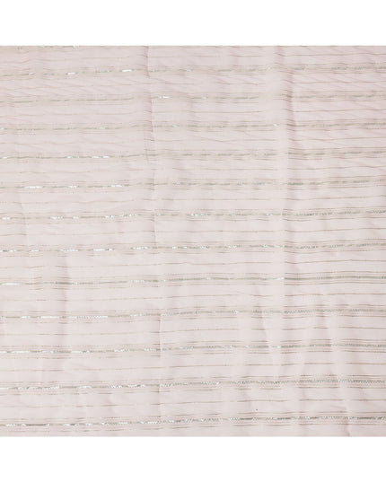 Light Pink Silver Zari Striped Synthetic Georgette Chiffon Fabric, 110 Cms Width, Made in India-D26200