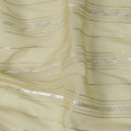 Light Yellow Silver Zari Striped Synthetic Georgette Chiffon Fabric, 110 Cms Width, Made in India-D26205