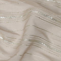 Beige Silver Zari Striped Synthetic Georgette Chiffon Fabric, 110 Cms Width, Made in India-D26206