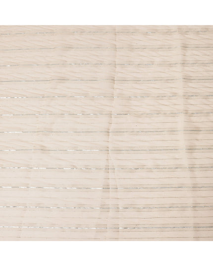 Peach Silver Zari Striped Synthetic Georgette Chiffon Fabric, 110 Cms Width, Made in India-D26202