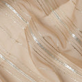 Beige Silver Zari Striped Synthetic Georgette Chiffon Fabric, 110 Cms Width, Made in India-D26199