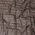 Coffee Brown Silver Zari Striped Synthetic Georgette Chiffon Fabric, 110 Cms Width, Made in India-D26197