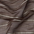 Coffee Brown Silver Zari Striped Synthetic Georgette Chiffon Fabric, 110 Cms Width, Made in India-D26197