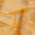 Mustard Yellow Silver Zari Striped Synthetic Georgette Chiffon Fabric, 110 Cms Width, Made in India-D26195