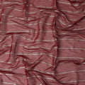 Maroon Silver Zari Striped Synthetic Georgette Chiffon Fabric, 110 Cms Width, Made in India-D26193