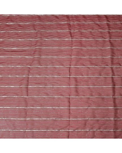 Maroon Silver Zari Striped Synthetic Georgette Chiffon Fabric, 110 Cms Width, Made in India-D26193