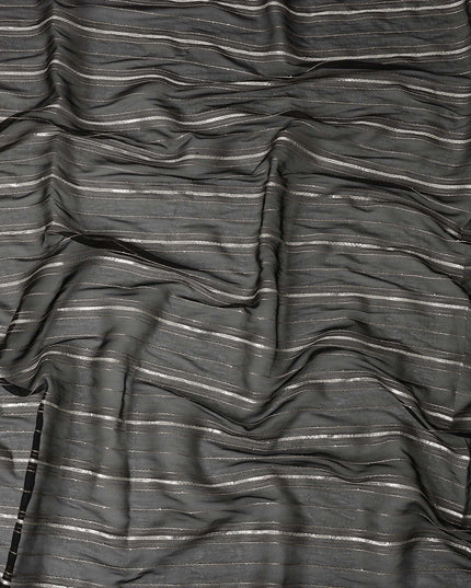 Charcoal Silver Zari Striped Synthetic Georgette Chiffon Fabric, 110 Cms Width, Made in India-D26204