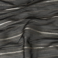 Charcoal Silver Zari Striped Synthetic Georgette Chiffon Fabric, 110 Cms Width, Made in India-D26204