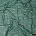 Teal Green Silver Zari Striped Synthetic Georgette Chiffon Fabric, 110 Cms Width, Made in India-D26198
