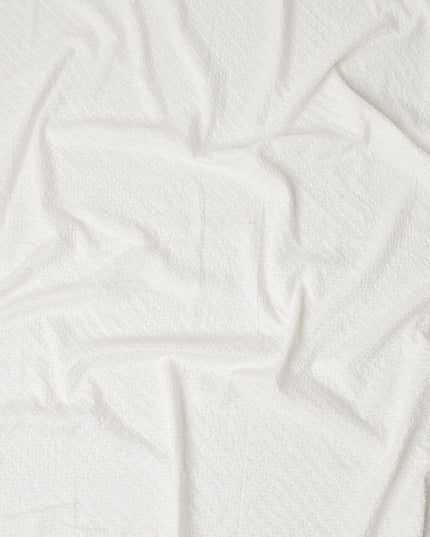 White Self-Embroidered Diamond Pattern Synthetic Viscose Fabric, 110 Cms Width, Made in India-D26370