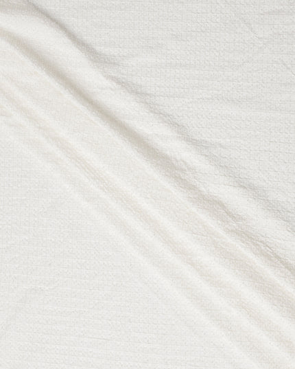 White Quilted Micro-Dotted Textured Synthetic Blended Fabric, 110 cm Width, Made in India-D26647