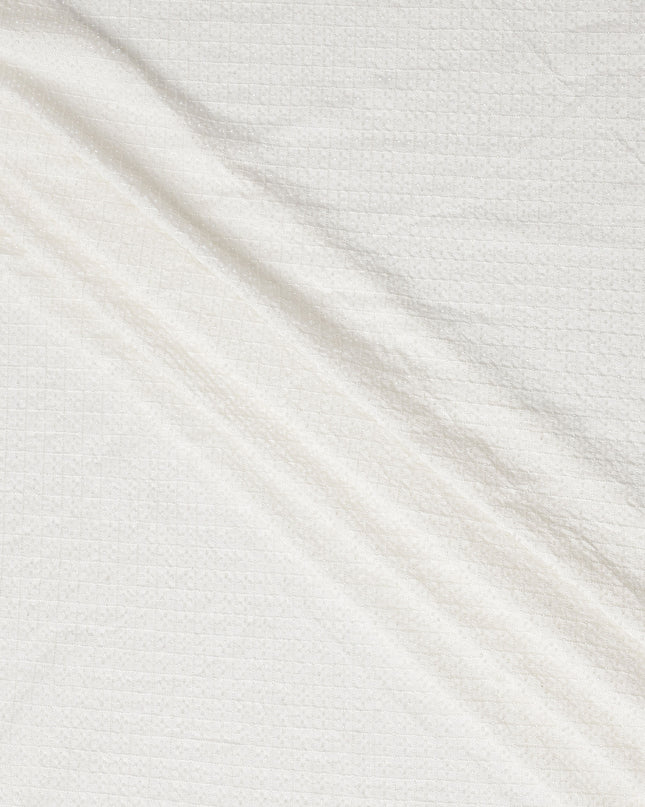 White Quilted Micro-Dotted Textured Synthetic Blended Fabric, 110 cm Width, Made in India-D26647