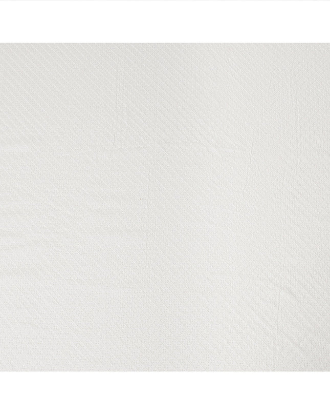 White Self-Embroidered Diamond Pattern Synthetic Viscose Fabric, 110 Cms Width, Made in India-D26370