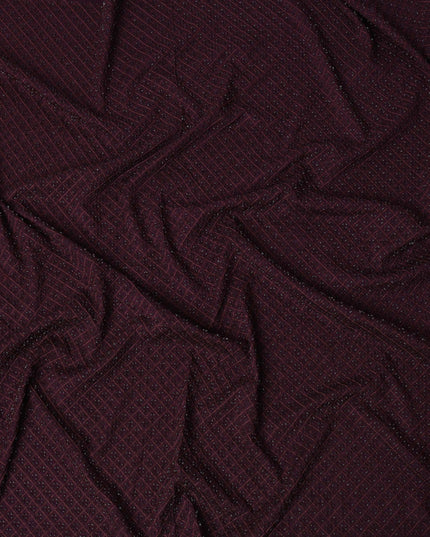 Maroon Self-Embroidered Diamond Pattern Synthetic Viscose Fabric, 110 Cms Width, Made in India-D26371