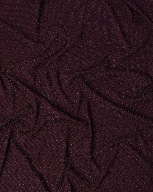 Maroon Self-Embroidered Diamond Pattern Synthetic Viscose Fabric, 110 Cms Width, Made in India-D26371