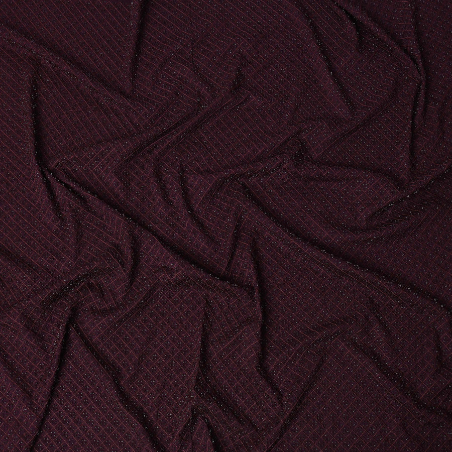 Maroon Self-Embroidered Diamond Pattern Synthetic Viscose Fabric, 110 Cms Width, Made in India-D26371