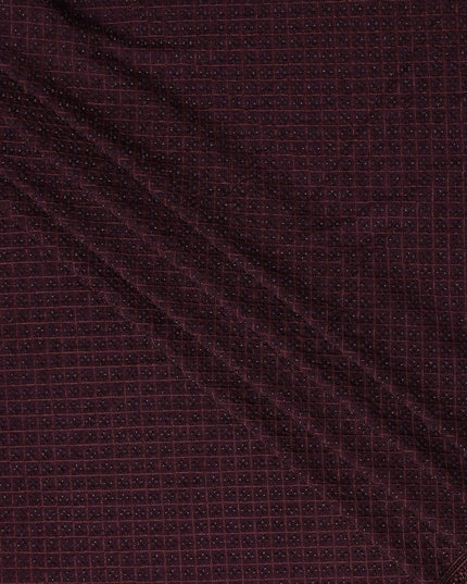 Maroon Self-Embroidered Diamond Pattern Synthetic Viscose Fabric, 110 Cms Width, Made in India-D26371