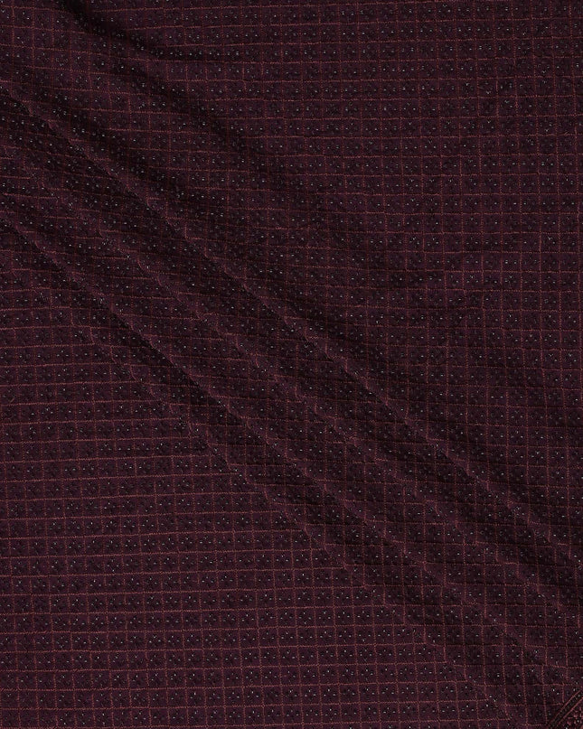 Maroon Self-Embroidered Diamond Pattern Synthetic Viscose Fabric, 110 Cms Width, Made in India-D26371