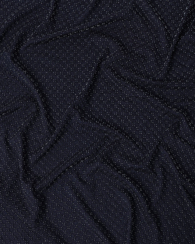 Navy Blue Micro-Dotted Textured Synthetic Blended Fabric, 110 cm Width, Made in India-D26646