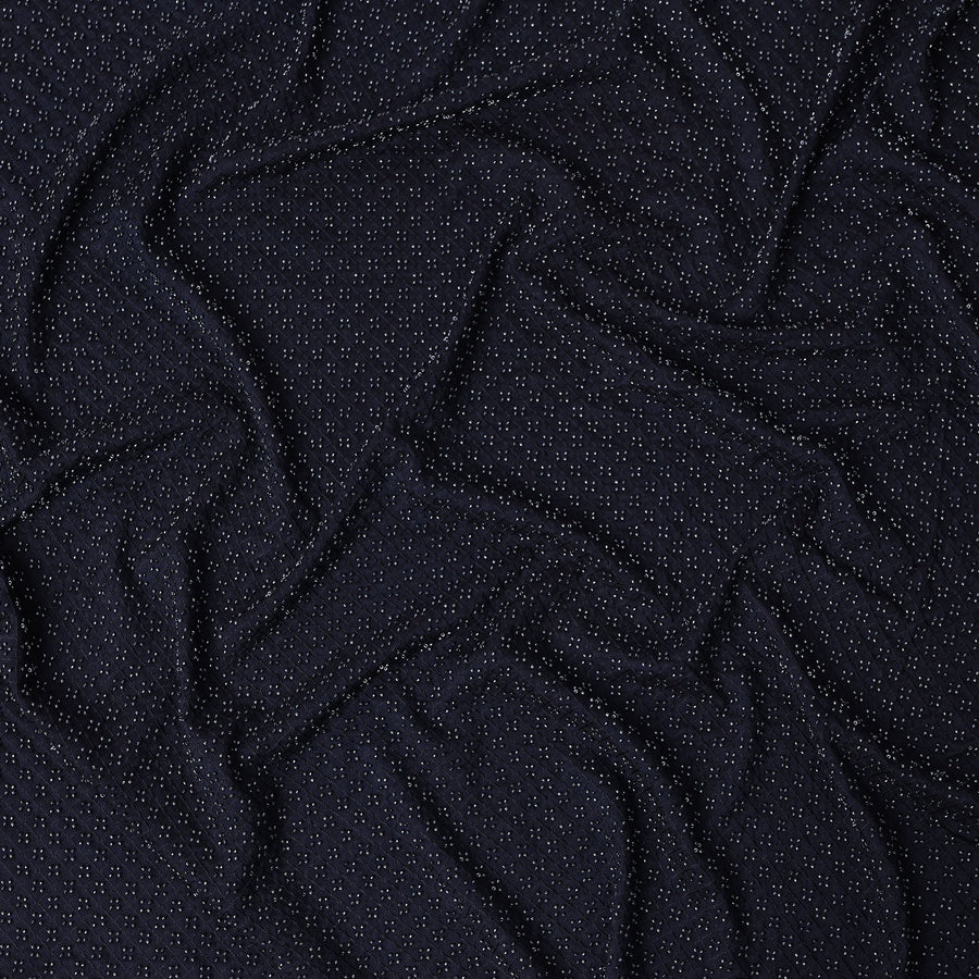 Navy Blue Self-Embroidered Dotted Pattern Synthetic Viscose Fabric, 110 Cms Width, Made in India-D26372