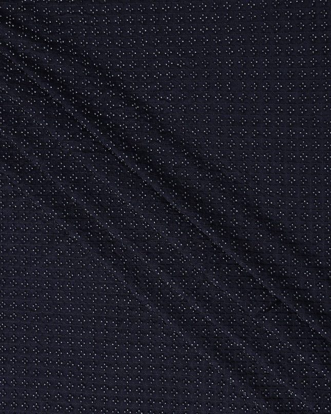 Navy Blue Micro-Dotted Textured Synthetic Blended Fabric, 110 cm Width, Made in India-D26646