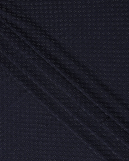 Navy Blue Self-Embroidered Dotted Pattern Synthetic Viscose Fabric, 110 Cms Width, Made in India-D26372
