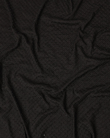 Black Self-Embroidered Diamond Pattern Synthetic Viscose Fabric, 110 Cms Width, Made in India-D26373