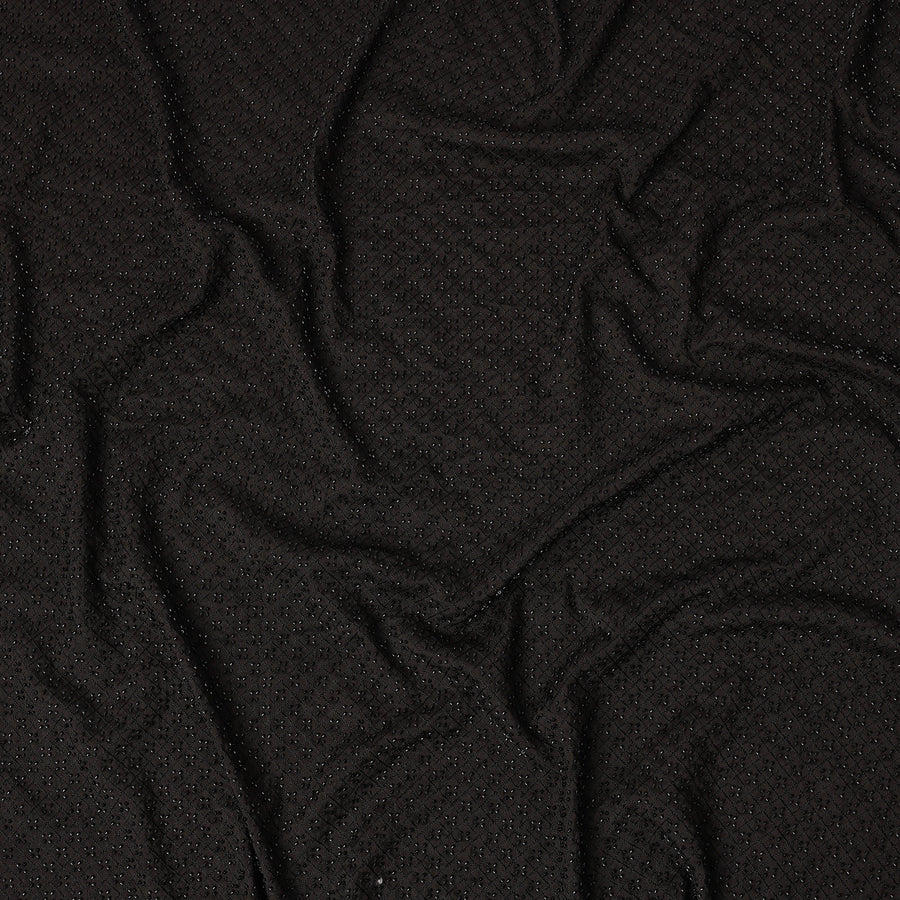 Black Self-Embroidered Diamond Pattern Synthetic Viscose Fabric, 110 Cms Width, Made in India-D26373