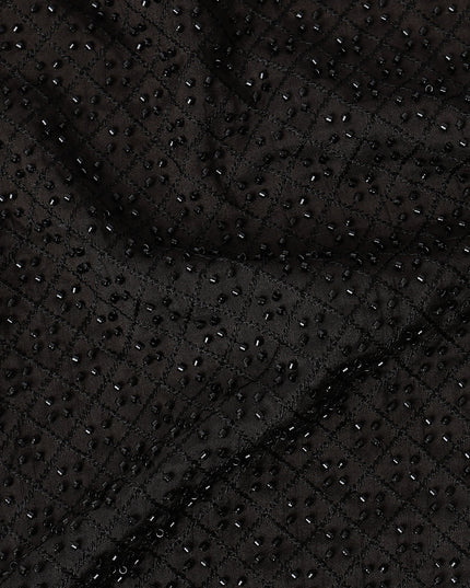 Black Self-Embroidered Diamond Pattern Synthetic Viscose Fabric, 110 Cms Width, Made in India-D26373