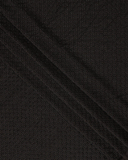 Black Self-Embroidered Diamond Pattern Synthetic Viscose Fabric, 110 Cms Width, Made in India-D26373