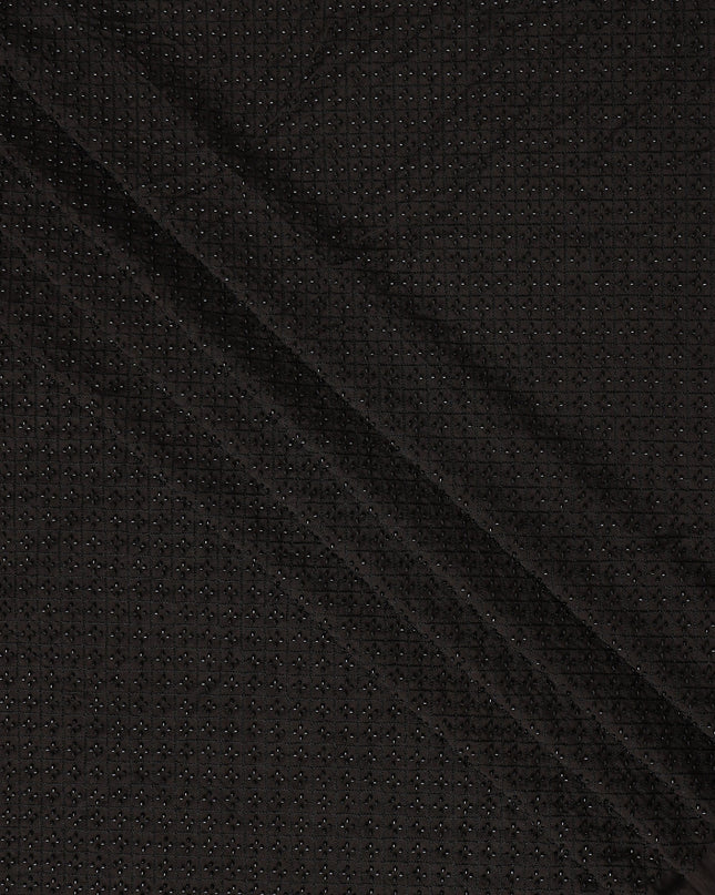 Black Self-Embroidered Diamond Pattern Synthetic Viscose Fabric, 110 Cms Width, Made in India-D26373
