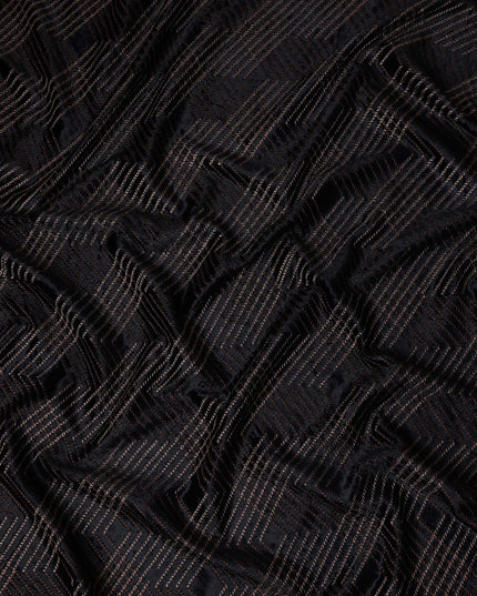 Jet Black Self Trellis Synthetic Blended Velvet Fabric
