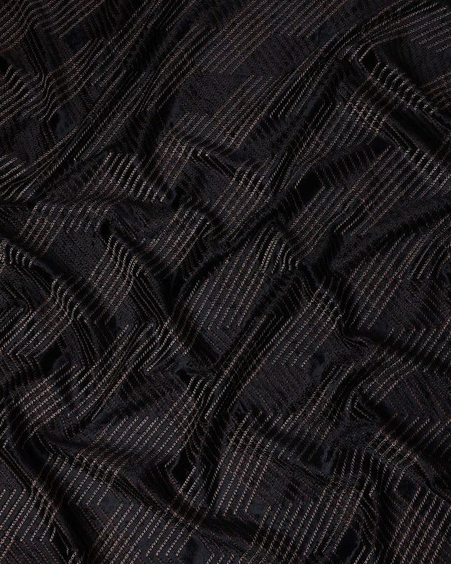Jet Black Self Trellis Synthetic Blended Velvet Fabric