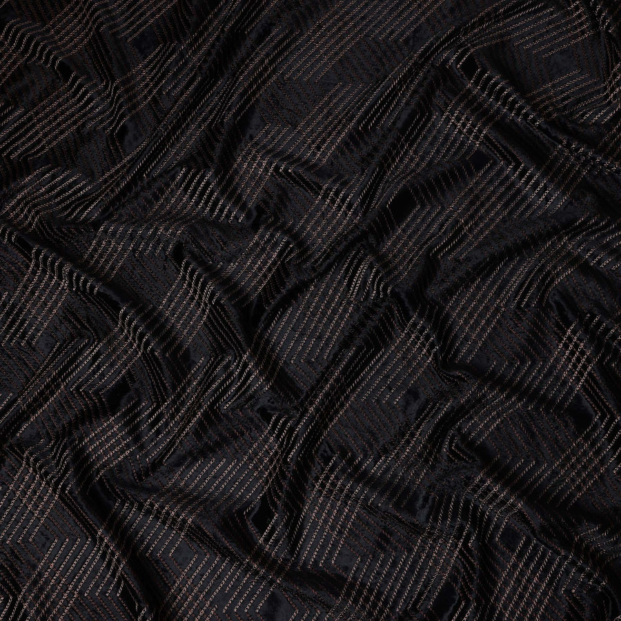 Jet Black Self Trellis Synthetic Blended Velvet Fabric