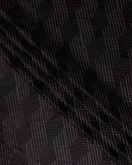 Jet Black Self Trellis Synthetic Blended Velvet Fabric