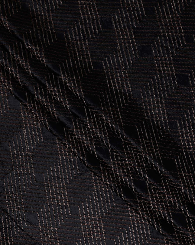 Jet Black Self Trellis Synthetic Blended Velvet Fabric