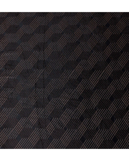 Jet Black Self Trellis Synthetic Blended Velvet Fabric