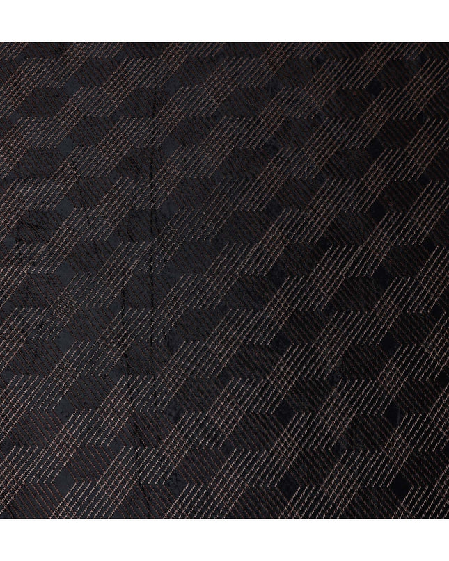 Jet Black Self Trellis Synthetic Blended Velvet Fabric
