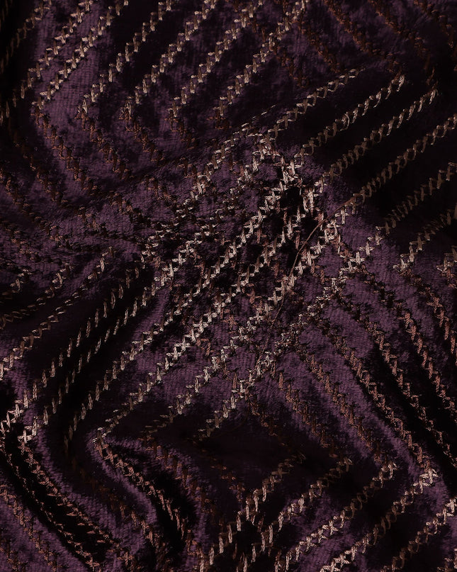 Aubergine Purple Self Trellis Fabric