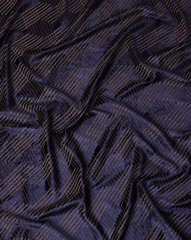 Midnight Navy Blue Self Trellis Fabric