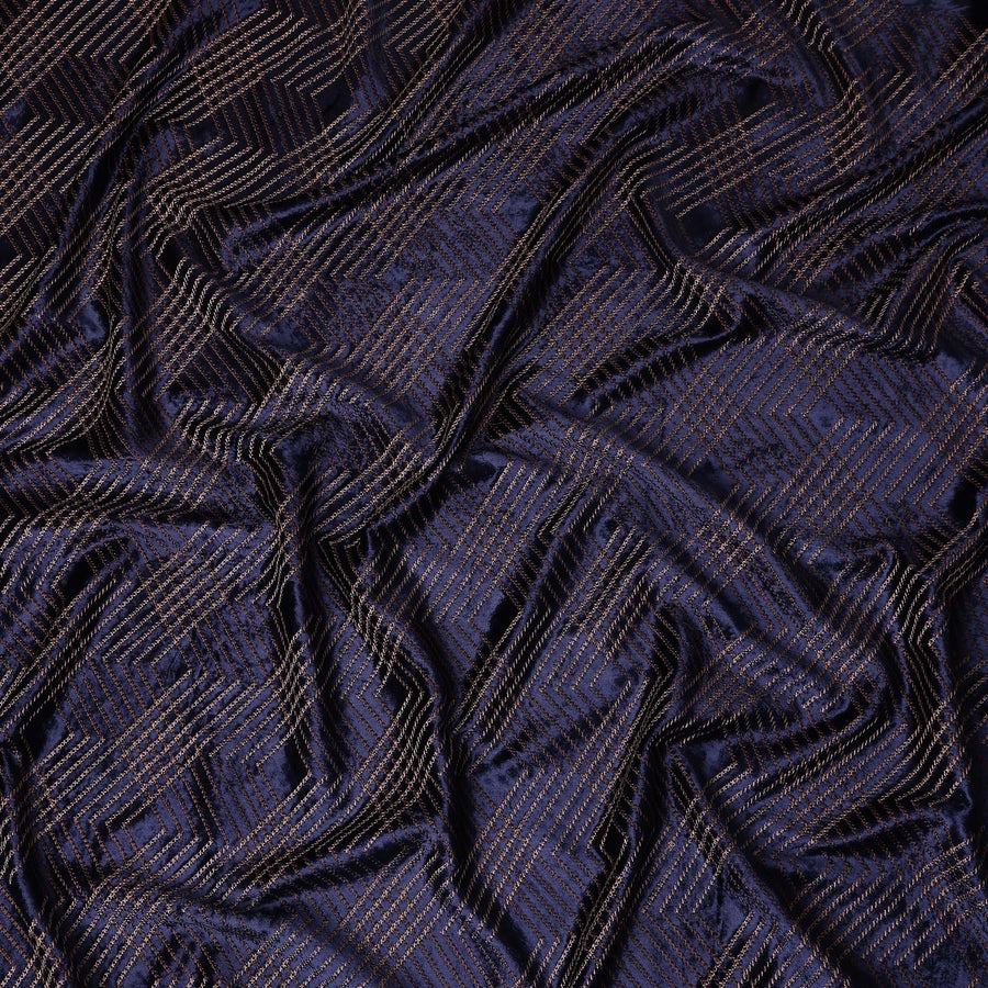 Midnight Navy Blue Self Trellis Fabric