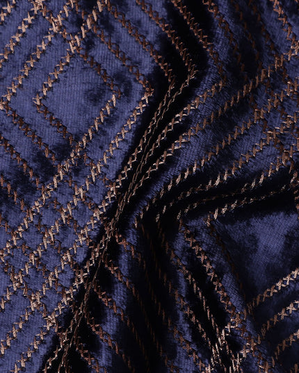 Midnight Navy Blue Self Trellis Fabric