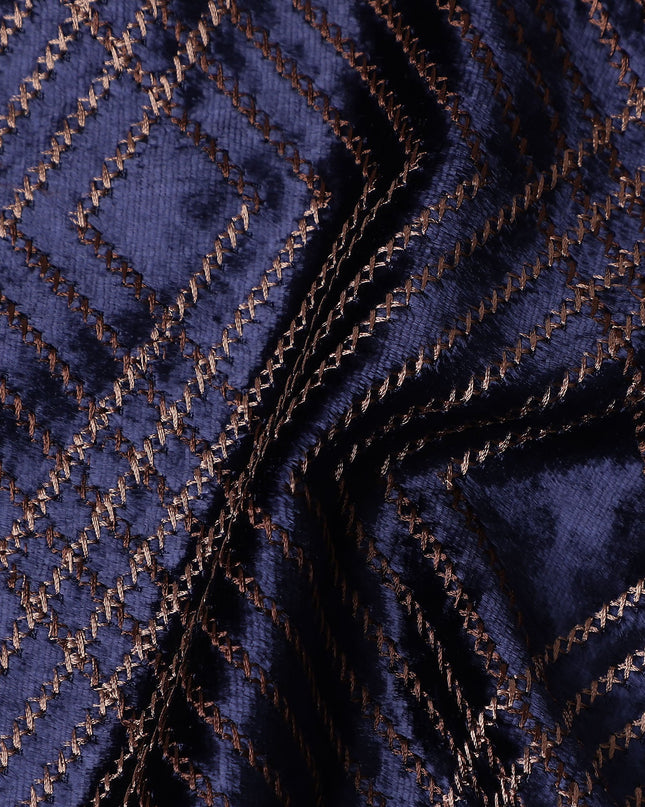 Midnight Navy Blue Self Trellis Fabric