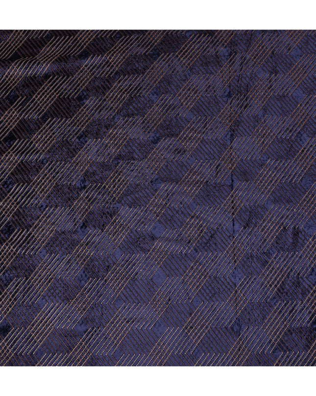 Midnight Navy Blue Self Trellis Fabric