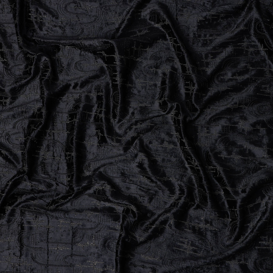 Coal Black Self Paisley Synthetic Blended Velvet Fabric