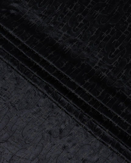 Coal Black Self Paisley Synthetic Blended Velvet Fabric