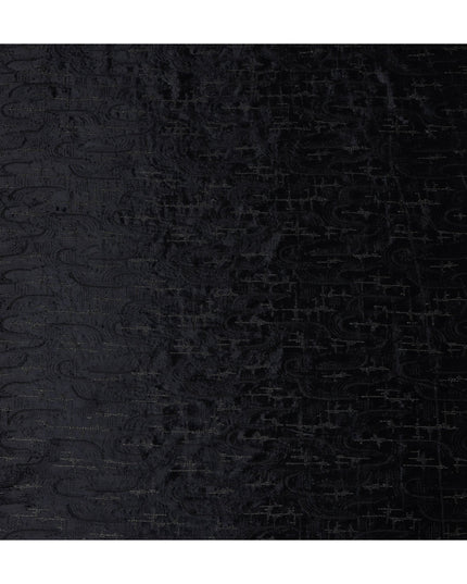 Coal Black Self Paisley Synthetic Blended Velvet Fabric