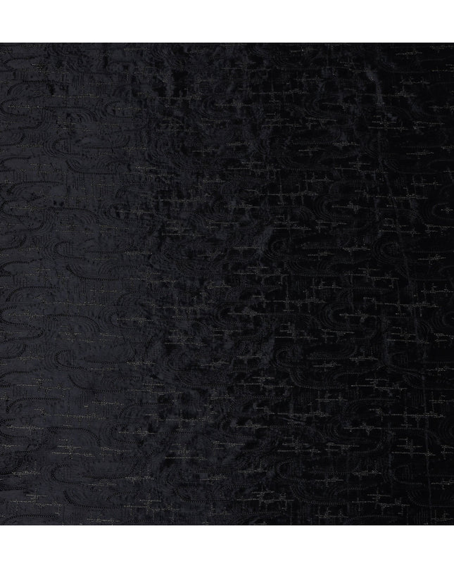 Coal Black Self Paisley Synthetic Blended Velvet Fabric