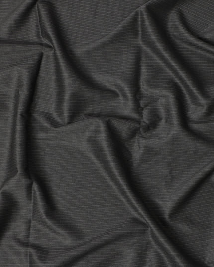 Charcoal Grey Pinstripe Super 200’s Merino Wool & Silk Suiting Fabric, 150 cm Width, 3.75 Mtrs Piece, Loro Piana Premium Cloth, Made In Italy-D26793