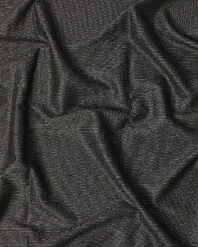 Charcoal Grey Pinstripe Super 200’s Merino Wool & Silk Suiting Fabric, 150 cm Width, 3.75 Mtrs Piece, Loro Piana Premium Cloth, Made In Italy-D26793